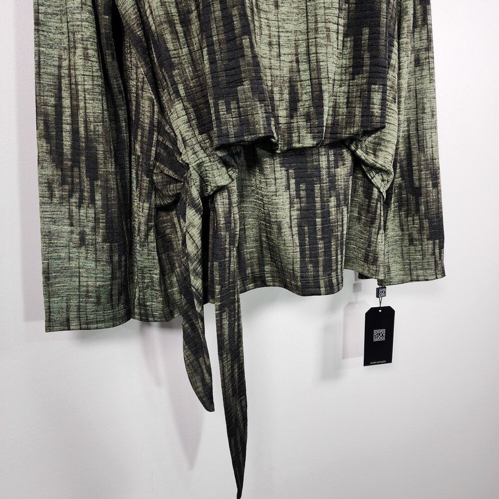 Clara Sun Woo Crinkle Pleat Blouson Overlay Side Tie Detail Top Small Olive Soft - Picture 4 of 10